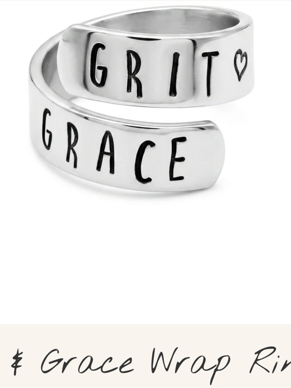 Grace Wrap Ring - Silver Tone with Black Lettering